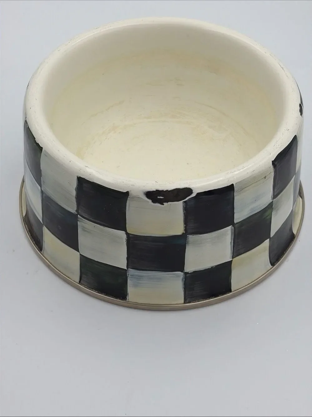 Mackenzie Childs Courtly Check Enamel Pet Dish EUC
